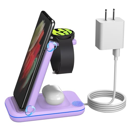 Image of Multi Charger for Samsung, Foldable Charger ONLY for Galaxy Watch Ultra /7 /6 /5 /4 /3 /Active 2, Travel 3 in 1 Fast Charging Station /Dock for Samsung S24 /S23 /S22 /S21 /S20 /Note 20, for Buds 3 /2 Pro(Violet)