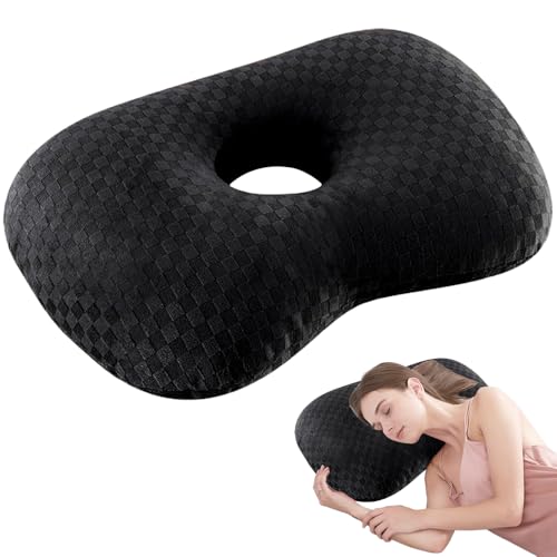Afenau Almohada con Agujero, Almohada Perforadora con Agujero 8.9 cm, Almohadas para Piercing para Dormir Lateral y Alivio del Dolor del Oído, Inflamación de Presión (Negro)