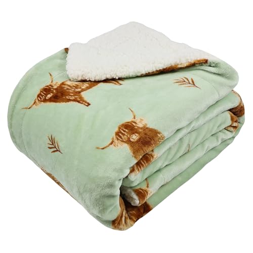 VigorSpring Reversible Highland Cow Blanket - 50x70 Inch Soft Warm Sherpa Throw Blanket Cute Farm Animal Design for Girls Kids Adults Bedding Couch Travel Use