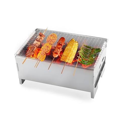SingingWang Kleiner Grill Holzkohle, Holzkohle Tischgrill, Campinggrill Holzkohle, Mini Grill Kohle, Tragbarer BBQ für Camping, Picknick, Party, Reisen