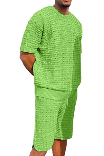 Survêtement homme vert taille M ensemble short et haut col rond ample pour un confort total
