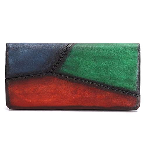 Slim Bifold Leather Wallets for Women Vintage Handmade Thin Purse Clutch (Multicolor3)2
