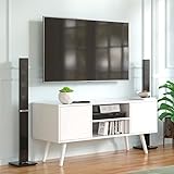 Materiale di alta qualità: realizzato con assi in legno di alta qualità e guarnizioni in metallo. I materiali di alta qualità garantiscono un mobile TV durevole e solido, ideale per gli amanti della casa. Le nostre tavole in legno del piccolo tavolino bianco sono certificate CARB, senza formaldeide, più ecologiche e sicure da usare.