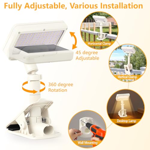 Image of Clip On Solar Lights Outdoor with Motion Sensor, 360Rotatable & Vertically Adjustable Solar Fence Lights with 92 LEDs (600 LM, 3000 K),IP65 Waterproof Security Light for Deck, Gutter（White, 1 Pack）