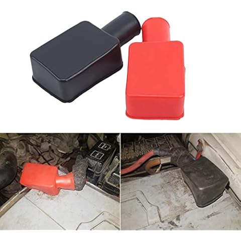 2pcs Battery Terminal Covers Auto, Red Black Rubber Positive & Negative Insulating Stud Covers Battery Terminal Protector for Marine Battery Terminal Protective Caps for Car Electric Bikes Trucks Cover