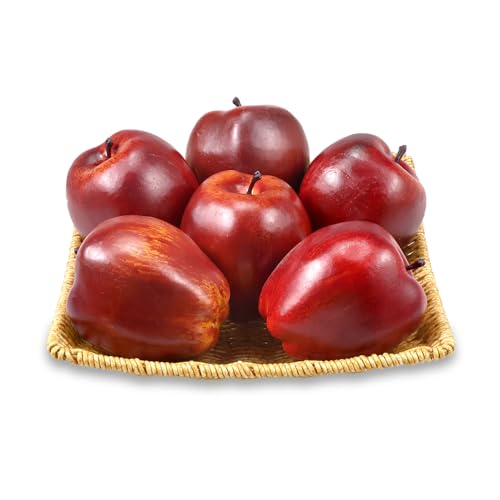 Ikosora 6 Pcs Fake Apples, Artificial Delicious Apples for Decoration Kitchen, Lifelike Fruits Model Red Apples for Home Wedding Party Decoration, Realistic Faux Fruits Simulation Decor