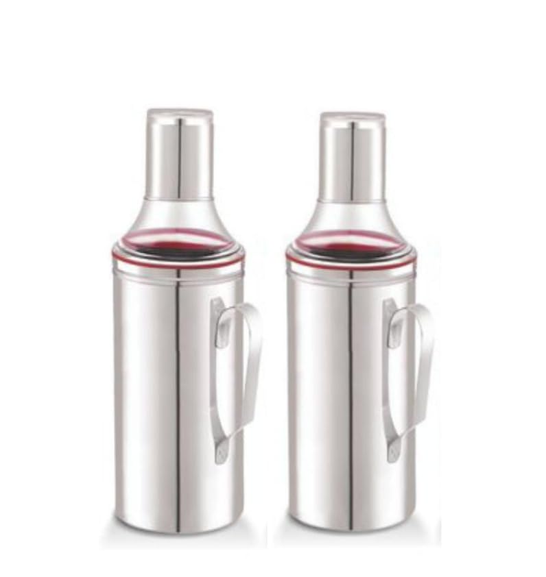 Hometronics® Stainless Steel 1000 ml Each Cooking Oil & Vinegar Bottle| Oil Pourer | Oil Pot | Oil Container | Oil Dispenser Set (Pack of 2)