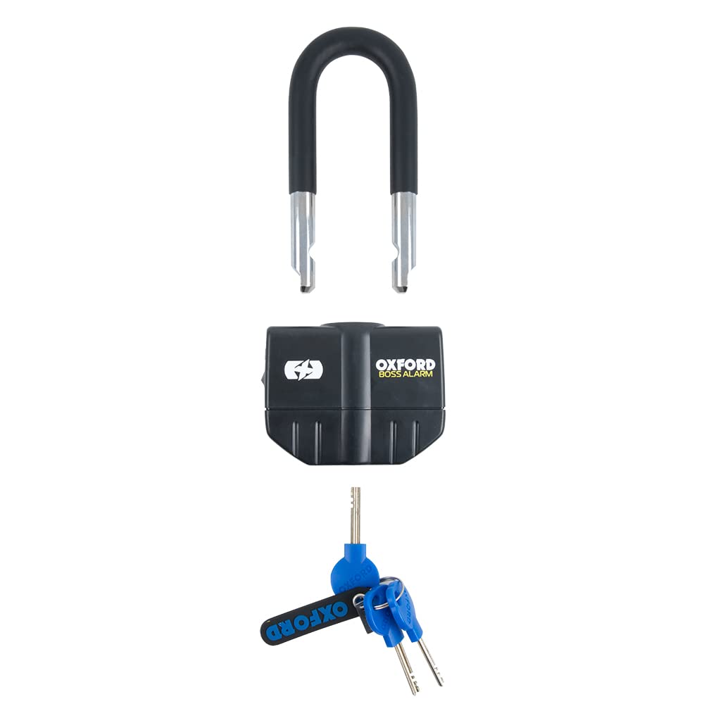 Oxford LK482 Boss Alarmschloss, 12 mm quadratische Gliederkette und 16 mm Bügel, Vorhängeschloss, Motorrad, Schwarz, 2,0 m