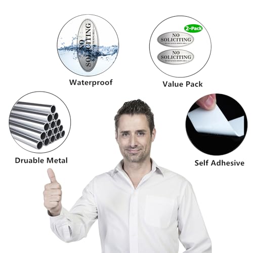 no soliciting sign 2 pack self-adhesive aluminum metal no solitation do not knock or ring bell sign 70 x 30 inches fade resistang signs for office and home brushed nickelblack