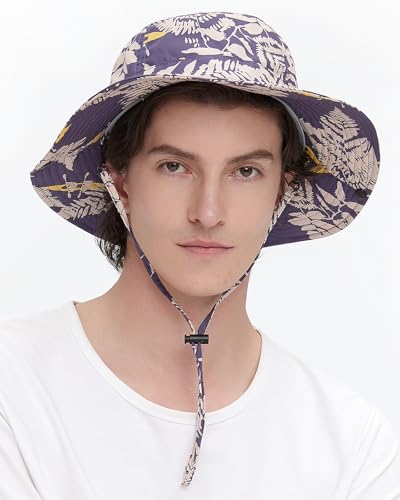 Image of Printed Bucket Hat UPF 50+ Quick-Dry Breathable Sun Hat, Roll-Up Brim Boonie Hat with Adjustable Fit for Beach Hiking Fishing