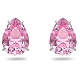 Pendientes stud rosas​ con cristales de talla en forma de lágrima en engastes con baño de rodio