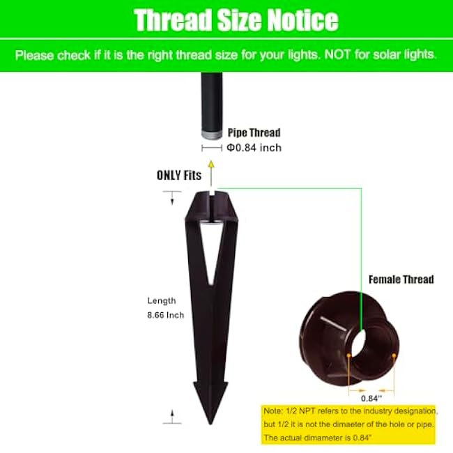 Landscape Lighting Stakes, 1/2 NPT Female Thread, 8.6 Inch Solid Plastic Spikes,Corrosion Resistant Replacement Spikes for Outdoor Garden Yard Path Lights, Spotlights 4-Pack