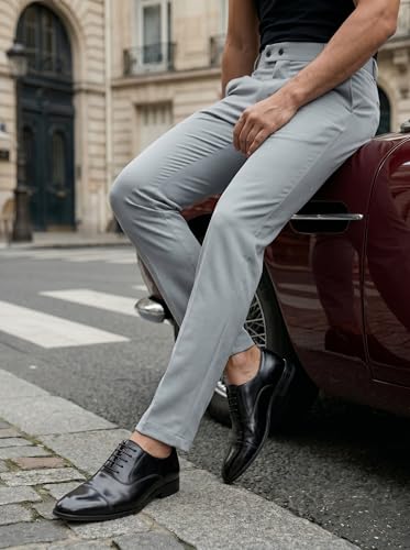 Image of erke Men's Slim Fit Formal Trouser with 4-Way Stretch | Lycra Blend Wrinkle Resistant Office Chinos for Men | Mid Rise Tapered Trousers for Men