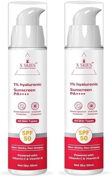 SUNSCREEN SPF 50 with 1% HYALURONIC ACID SPF 50 & PA++++ TO PROTECT FROM UV RAYS & BLUE LIGHT Enriched with vitamin c and vitamin e for all skin types all season (Buy One Get One Free)