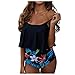 Produktbild TOPKEAL Damen Sommer Monokini Badeanzug Bademode Push Up Tankini Bikini Set Zweiteilige mit mit Hoher Taille Einfarbig Bikinihose Strandkleidung Swimsuits (Schwarz, XXL)