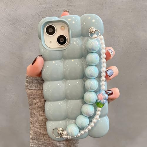 Coque antichoc pour iPhone 14 Pro Max avec bracelet perles bleu