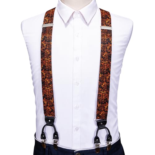 Image of Barry.Wang Men Suspender Set with Necktie Elastic Y Type Heavy Duty 6 Clips Braces Tie Handkerchief Cufflink Pin 6PCS