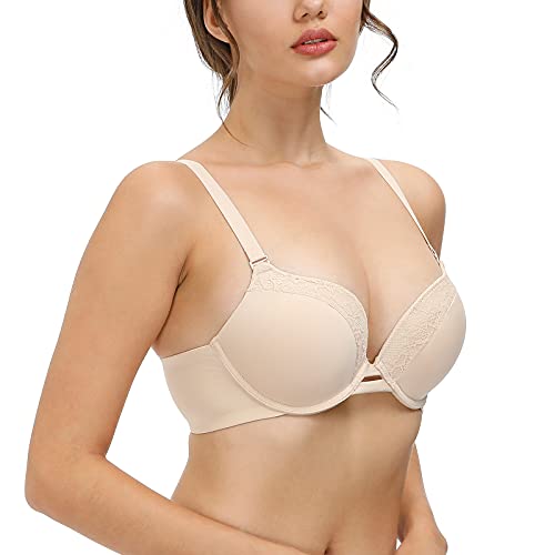 Push Up Thick Padded Plunge Underwire T Shirt Lace Bra Lift Support for Women Add One Cup3