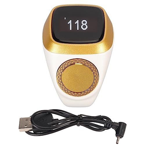 Contapassi da dito, anello contapassi ricaricabile da 18 mm BT5.1 Numero portatile contapassi digitale con supporto per APP iQibla con schermo da 0,49 (Bianco)