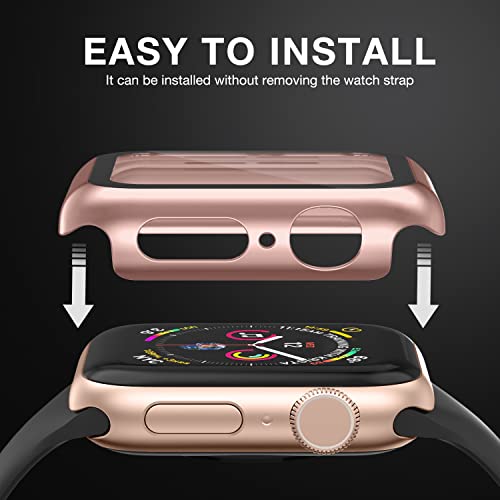 Image of Case Compatible with Apple Watch 44MM Series 6 /5 /4 /SE with Built-in Tempered Glass Screen Protector, All-Around Ultra-Thin Bumper Full Cover Hard PC Protective Case for iWatch, Rosegold