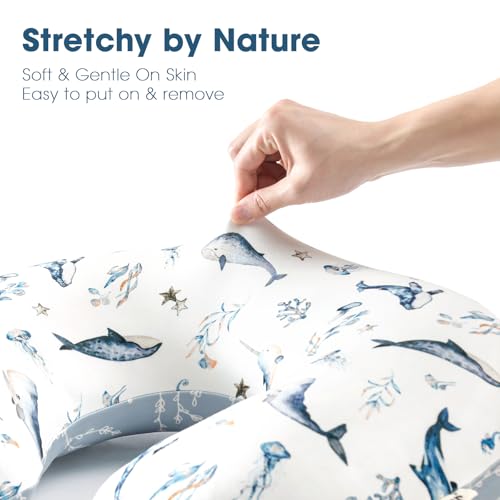 Image of GRSSDER Reversible Nursing Pillow Cover, Ultra Soft Stretchy Minky Removable Nursing Covers Fitted for Breastfeeding Pillows Snug and Safe, Sea Fish