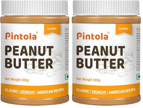 Image of Pintola Original Classic Peanut Butter Crunchy 500g - with High Protein 26g & 7.2g Fiber, Premium Roasted Nuts, Gluten Free, Zero Trans Fat, with MUFA Good Fats, Vit E & B3, Dairy Free (Pack of 2)