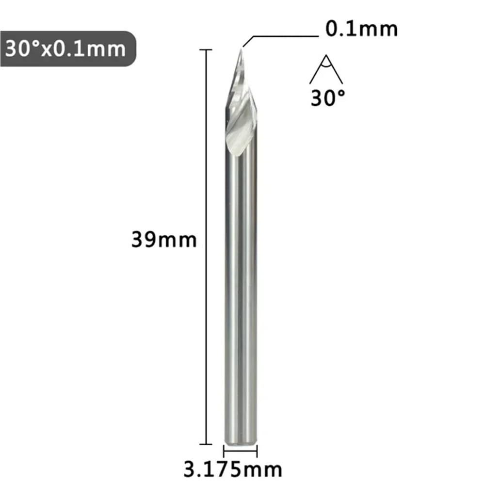 3,175 mm Schaft V-Nut-Fräser, 20°-60° Hartmetall-3D-Gravierfräser, 0,1-0,3 mm Spitze for PCB-Metall, 1 Stück(0.1mm x 30)