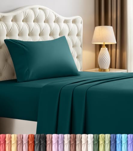 Image of Utopia Bedding Twin Sheet Set - 3 Piece Bed Sheets for Twin Size Bed, Soft and Breathable Microfiber, Includes 1 Fitted Sheet, 1 Flat Sheet and 1 Pillowcase - Oeko Tex (Teal Green)