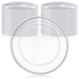 Hoolerry 50 Pack Clear Charger Plates Bulk 13 Inch Plastic Round Beaded Dinner Chargers Acrylic Frosted Grain Decorative Service Plates for Wedding Party Event, Home and Kitchen Tabletop (Transparent)