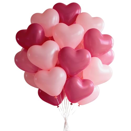 Xenray Heart Shape Balloons 20pcs Pink 12inch Party Balloon for Wedding Anniversary Valentines Day