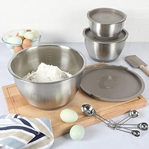 Martha Stewart Rhinewell Mirror Polish 6 Piece Stainless Steel Mixing Bowls with Lid and Non-Slip Base - Grey Martha Stewart Rhinewell Mirror Polish 6 Piece Stainless Steel Mixing Bowls with Lid and Non Slip Base Grey