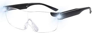 Lupenbrille mit LED Licht USB Wiederaufladbare Lupe Brillen für Close Work Lesen Hobbys Crafts(Schwarz, 2.0X)