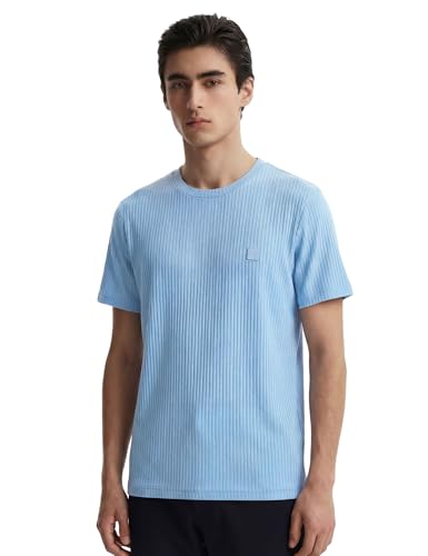 Image of DAMENSCH Men's Striped Texture, Cotton-Rich Comfort, Regular Fit, Solid Colours Striped T-Shirts