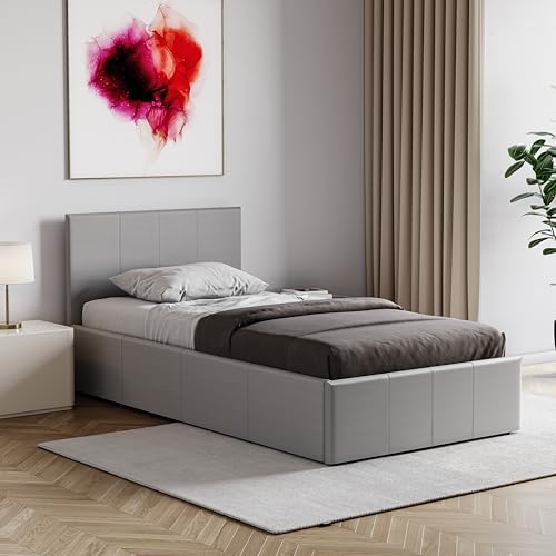 Image of Vida Designs Lisbon Ottoman Faux Leather Bed, Grey (Single 3Ft - No Mattress) (UKFR Certified)