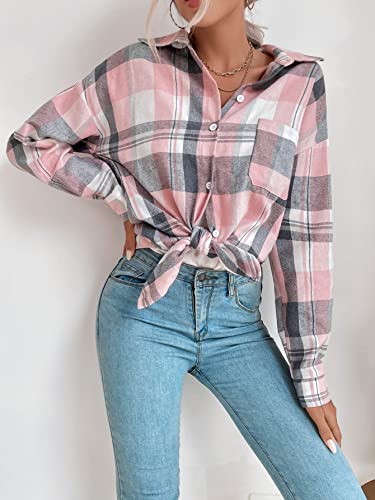 Floerns Women's Casual Plaid Long Sleeve Button Front Collar Blouses Shirts Top4