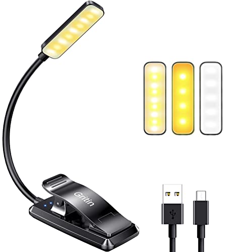 可充电阅读灯,9 个 LED 夹灯阅读灯,无级调光和 3 种颜色模式(冷暖白),灵活的颈部,指示灯,长时间在床上阅读,Kindle