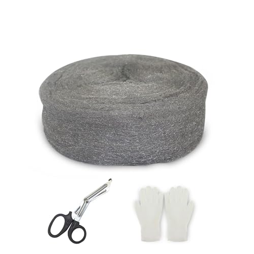 LANZLC Lana de Acero, 10M Lana de Acero Reutilizable Kit con Guantes y Tijeras, 0000 Acero Inoxidable para Abrillantar, Limpiar, Control de Roedores y Sellado de Huecos