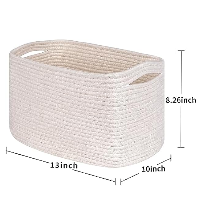 Off White Storage Cubes Baskets Bins for Shelves Set of 3, Rectangular Closet Cube Baskets, Skin-friendly Woven Rope Organizing, Baby Nursery, 13x10x8.26
