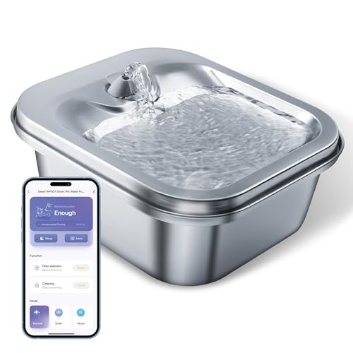 Geeni PetConnect Smart Pet Water Fountain: 4L Stainless Steel Bowl for Cats & Dogs, Wi-Fi Controlled, Alexa & Google Compatible