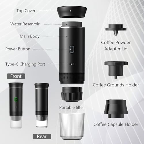 Cafetière portable espresso électrique noire pour le camping et voyage