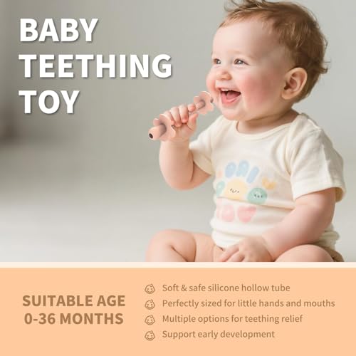 Image of 6 Pack Baby Teether Straws Silicone Teething Tube Stick Toy