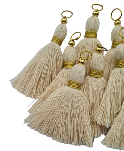 Image of Zippy Flora Micro 1.5 inch Length Cotton Handmade Tassels for Saree /Blouse /Dupatta /DIY /Decor (Pack of 12) (Off-White)