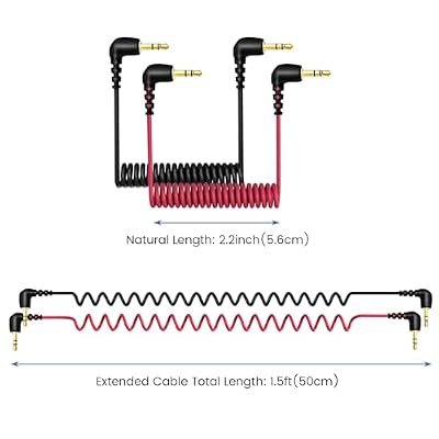 2-Pack 3.5 mm Audio Cable for DJI Mic Mini Microphone, Coiled 3.5mm TRS Aux Cord, 90-Degree Plug
