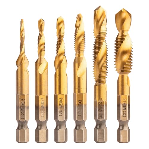 NEO TOOLS Taraud HSS TiN Revêtement HEX 1/4" pour professionnels et bricoleurs Vitesse de rotation maximale : 1000 tr/min, perçage et taraudage simultanés