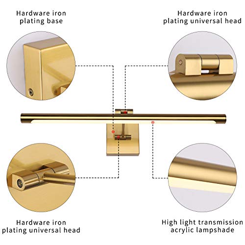 Image of LED Picture Light Fixtures 24.4 Inches, Full Metal Artwork Wall Lamp with Single Swing Arm, 14W (70W Eqv.), Hardwired Connection, Dimmable, 3000K Warm White, CRI95+, Golden-Like Brass Finish