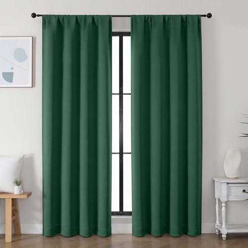 Image of Simplebrand Ava Ever Green Blackout Curtains for Bedroom, 78 Inch Length, 2 Panels Set, Privacy Thermal Insulated Rod Pocket Window Curtains for Patio, French Door, W40 x L78 Inch