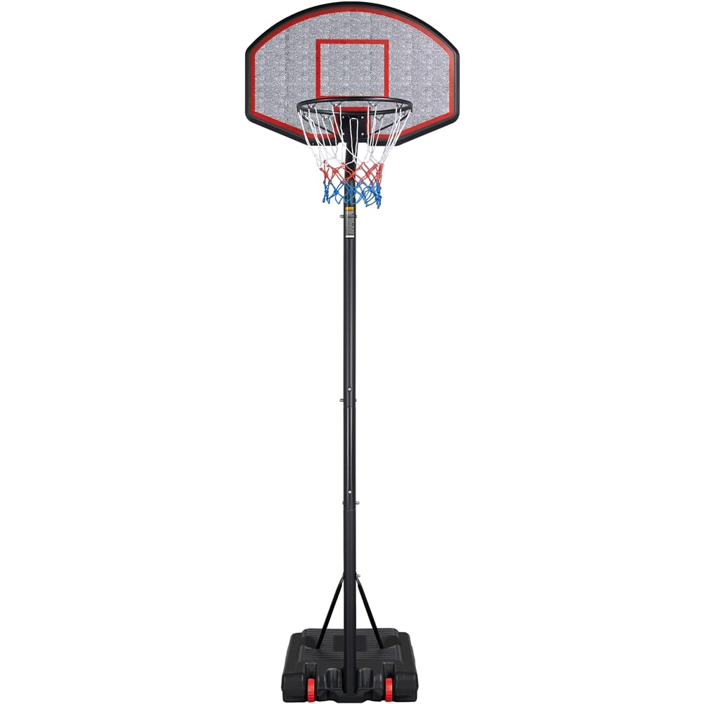 Yaheetech Canestro Basket Esterno Portatile Altezza Regolabile 304 – 353 cm Pallacanestro da Camera Interno con Tabellone Rosso