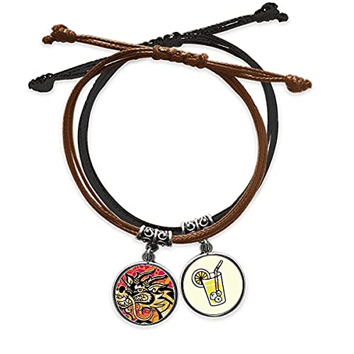 Bracelet dragon chinois noir en cuir tressé et corde fait main chic