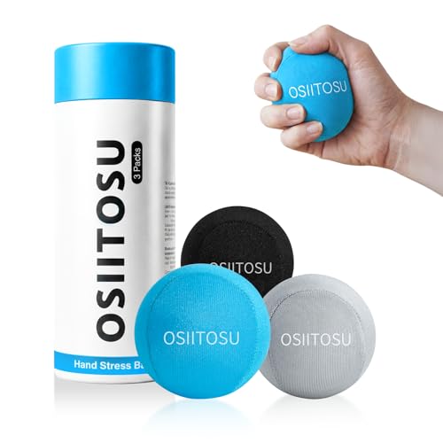 OSIITOSUストレス解消ボール 握力トレーニングボール ハンドエクササイズボール ハンドグリップ 3点セット 大人・子供用ソフト・ミディアム・ハードボール 握力アップ ジェルボール グリップボール マッサージ 筋力トレ リハビリ 指の強化 握力回復 筋膜リリース 握力強化 握るボール 指エクササイズ グリップボール Stress Ball 柔らかい 壊れないスクイーズ リラックス （ブラック/グレー/空の青) - OSIITOSU - 商品画像