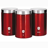 bote rojo para que sirve GRAN CAPACIDAD: El tamaño de cada bote es de Ø11 x 17,8 cm, ofrecen una amplia capacidad que los hace perfectos para almacenar té, café y azúcar, u otros productos perecederos como galletas, pasta, arroz, dulces, frutos secos y especias.